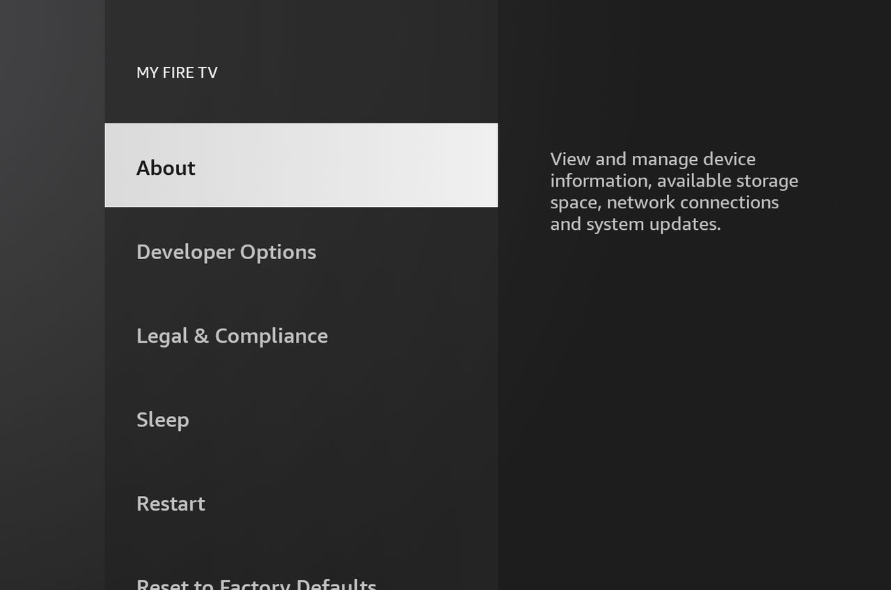 My Fire TV menu showing Developer Options