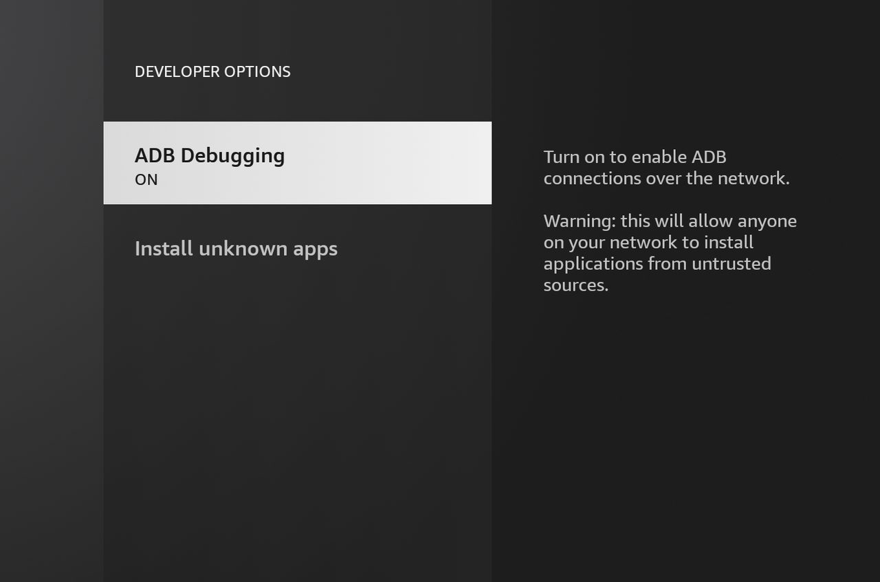 Developer Options with Install unknown apps