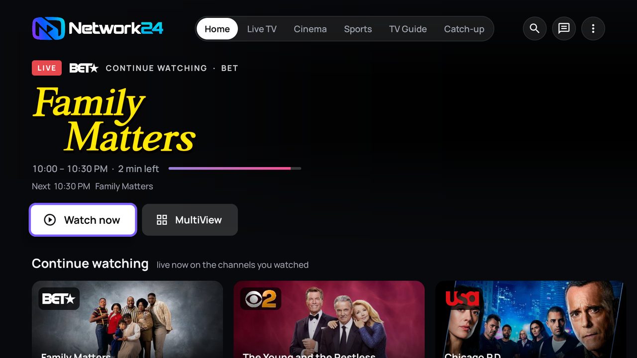The Network24 app home screen