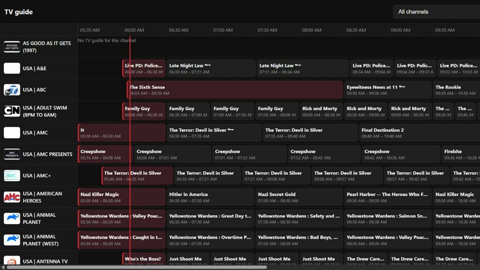 TV guide in the web player at play.web24.live